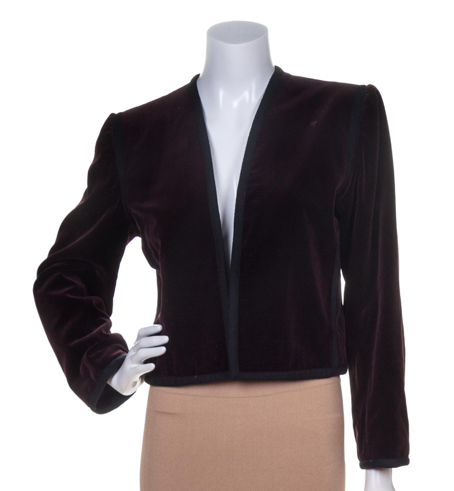 An Yves Saint Laurent Burgundy Velvet Jacket, Size 42.