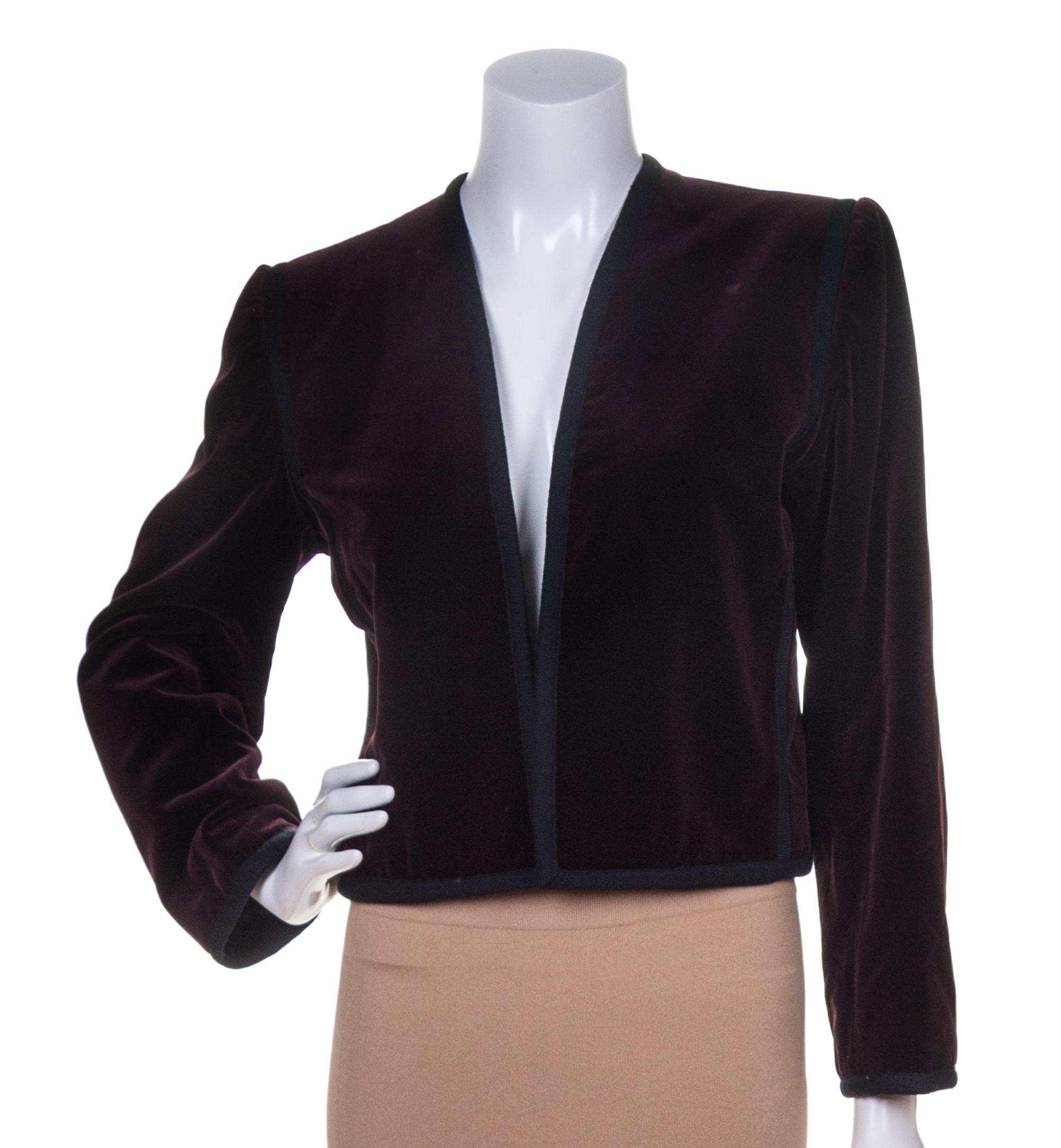 An Yves Saint Laurent Burgundy Velvet Jacket, Size 42.