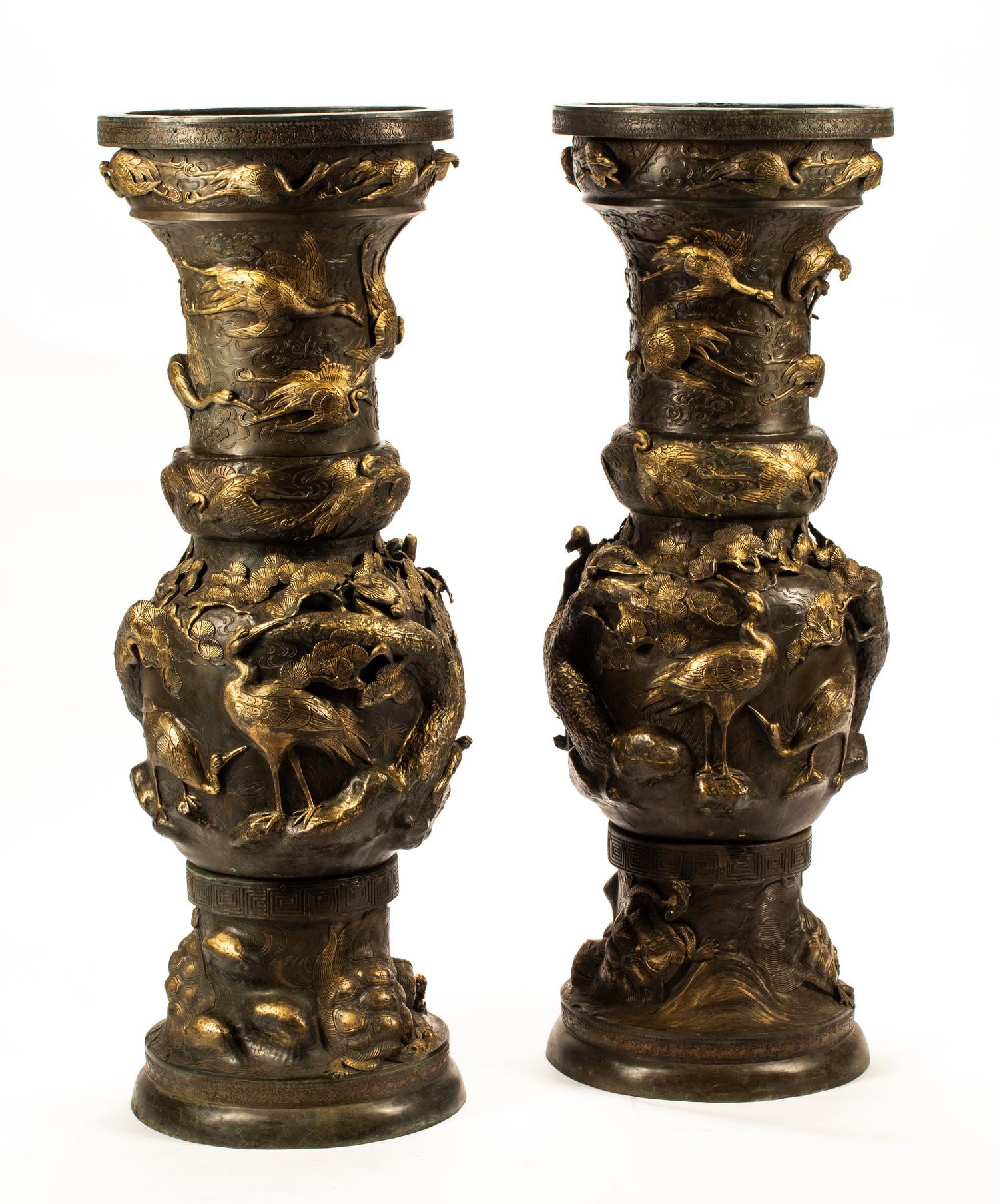 A Pair of Monumental Japanese Bronze Urns — 20TH CENTURY