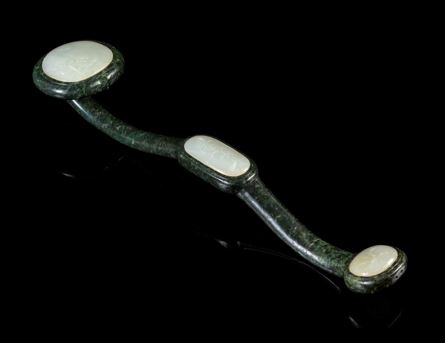 A Chinese Spinach Jade Ruyi Scepter 18TH/19TH CENTURY Length 17 inches. — 18TH/19TH CENTURY
