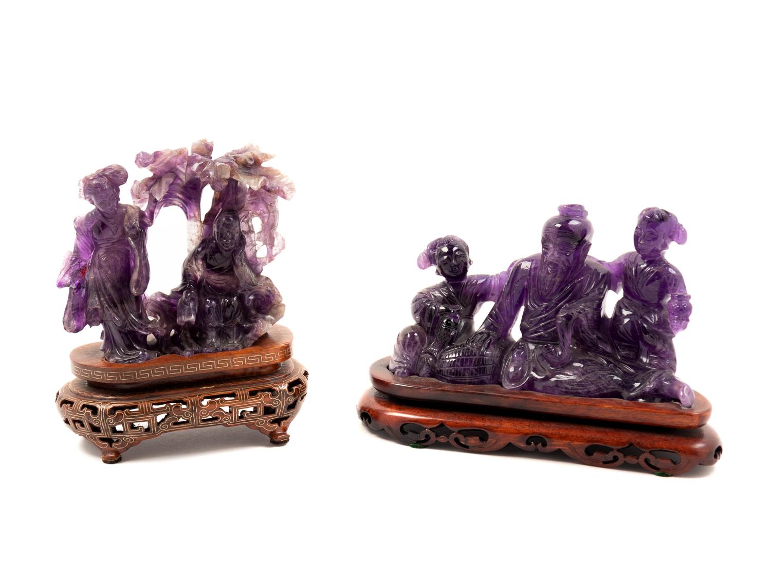 Two Chinese Amethyst Figural Groups
