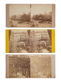 [LINCOLN, Abraham (1809-1865)]. The Lincoln funeral in SPRINGFIELD. 6 stereoviews featuring the procession and buildings draped in mourning.