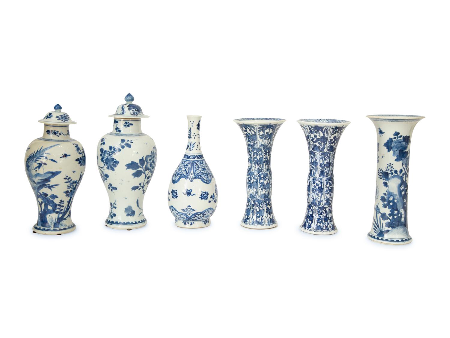 A Group of Chinese Blue and White Porcelain Vases