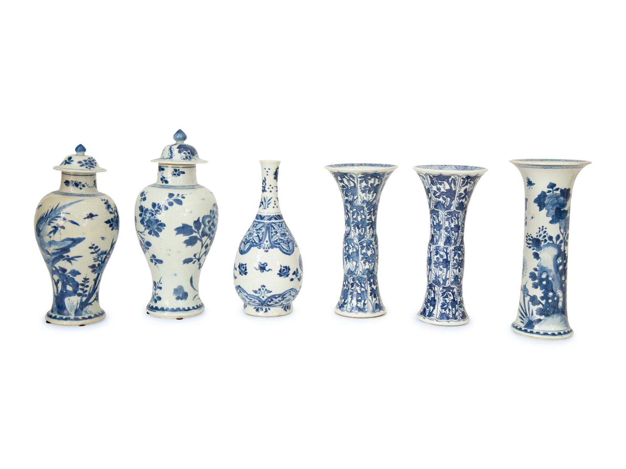 A Group of Chinese Blue and White Porcelain Vases