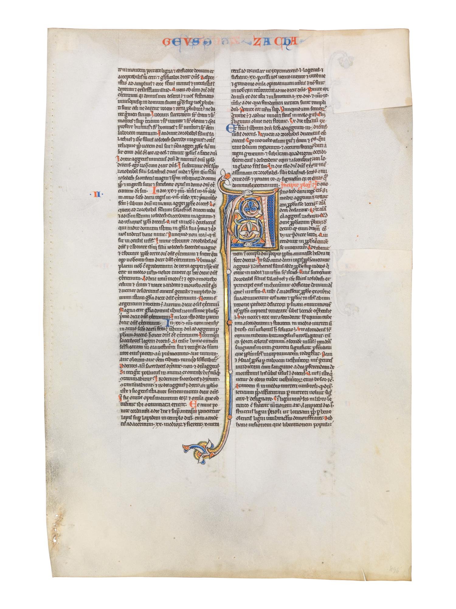 ALMAGEST MASTER (active Paris, c. 1210-1220) A leaf from a Bible, with an illuminated initial ‘A’, in Latin, illuminated manuscript on parchment [France, Paris, c. 1220]