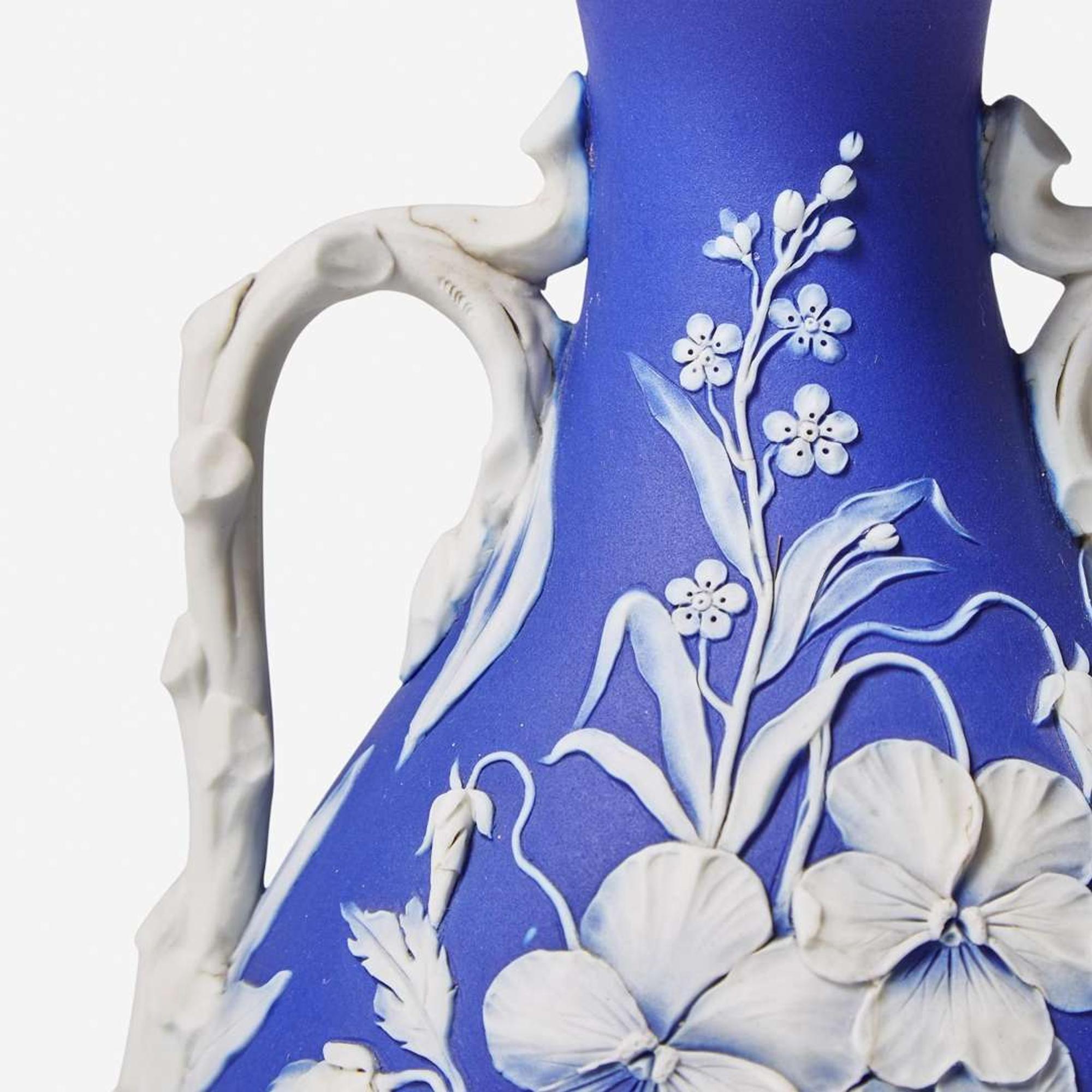 A Wedgwood Blue Dip Jasperware Handled Vase UK, 19th century