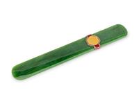 A Gold, Diamond and Enamel-Mounted Spinach Jade Letter Opener