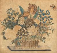 American School 19th Century, Eliza Annie Dunster (19th Century), A Theorem: Basket with Flowers