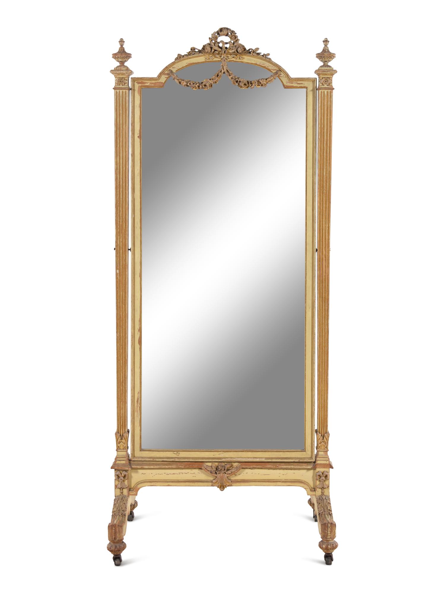 A Neoclassical Painted Cheval Mirror