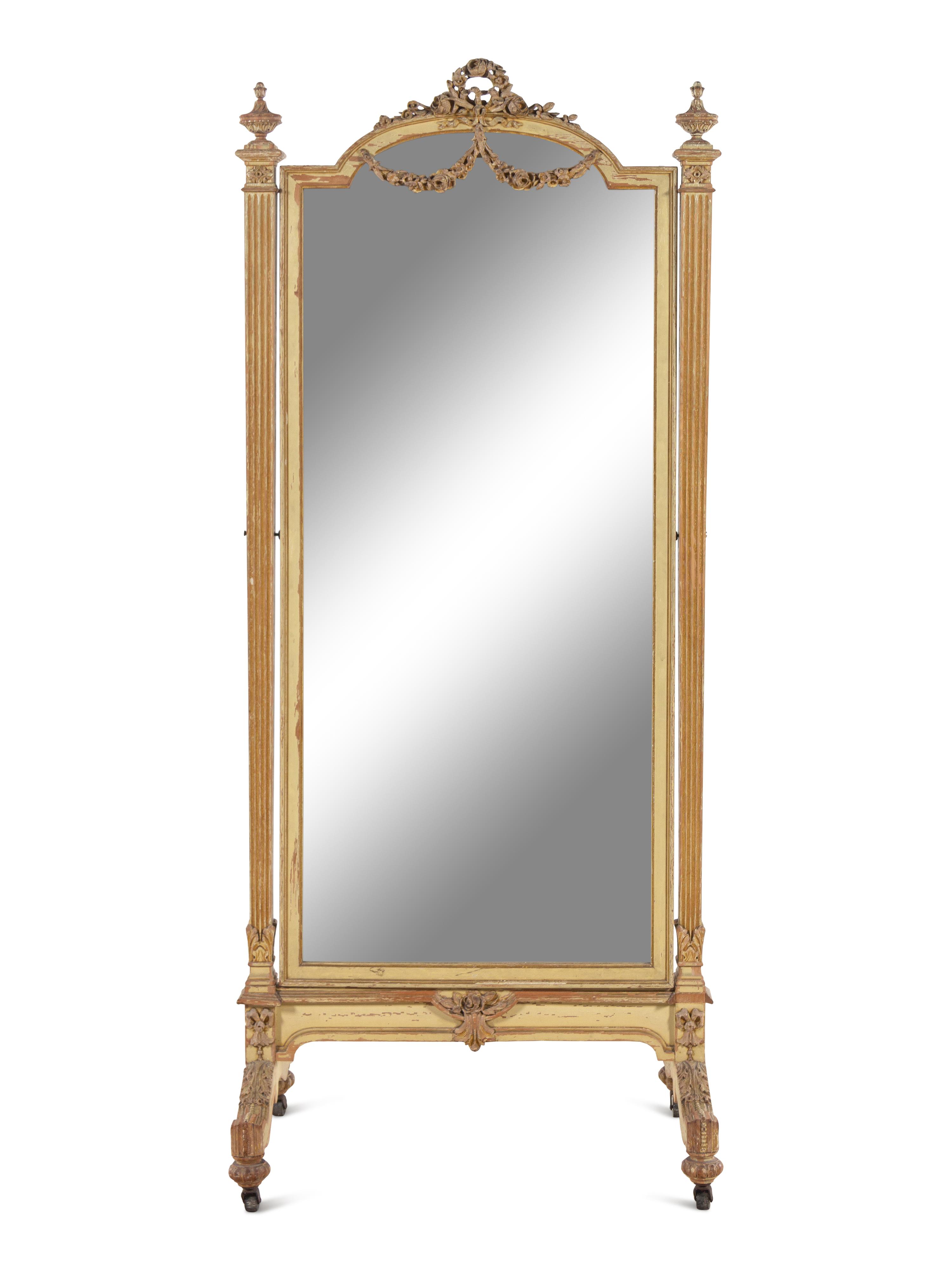 A Neoclassical Painted Cheval Mirror