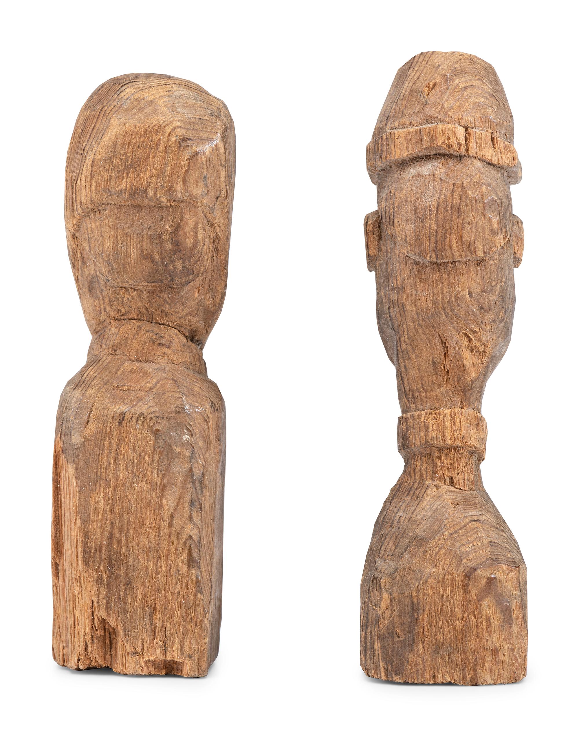 A group of 3 Civil War soldier folk art wood carvings made at Andersonville Prison, Georgia.