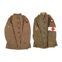 Group of Railheads Jacket and Ambulance Corps Jacket with Ambulance Corps Memorabilia and Greatcoat with Wool Canvas Shirts