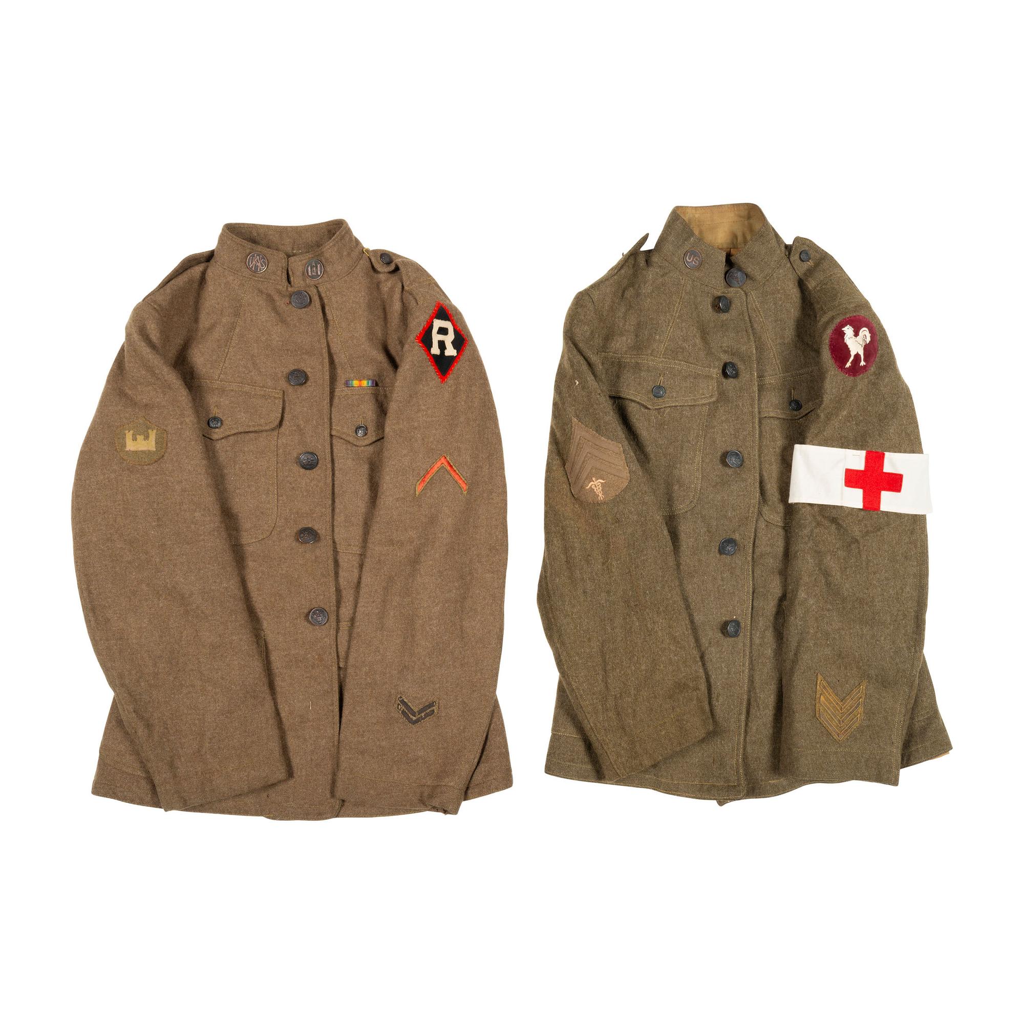 Group of Railheads Jacket and Ambulance Corps Jacket with Ambulance Corps Memorabilia and Greatcoat with Wool Canvas Shirts