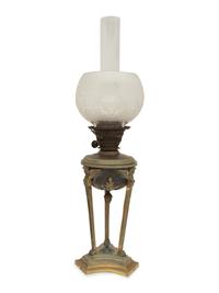 A French Gilt Bronze and Tôle Cassolette Mounted as a Lamp with a Frosted Glass Shade