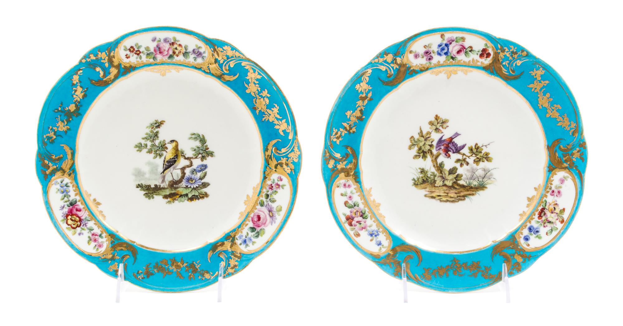 A Pair of Sevres Porcelain Ornithological Plates Diameter 9 5/8 inches. — CIRCA 1768, POSSIBLY FROM THE LOUIS-CHARLES-AUGUSTE LE TONNELIER SERVICE