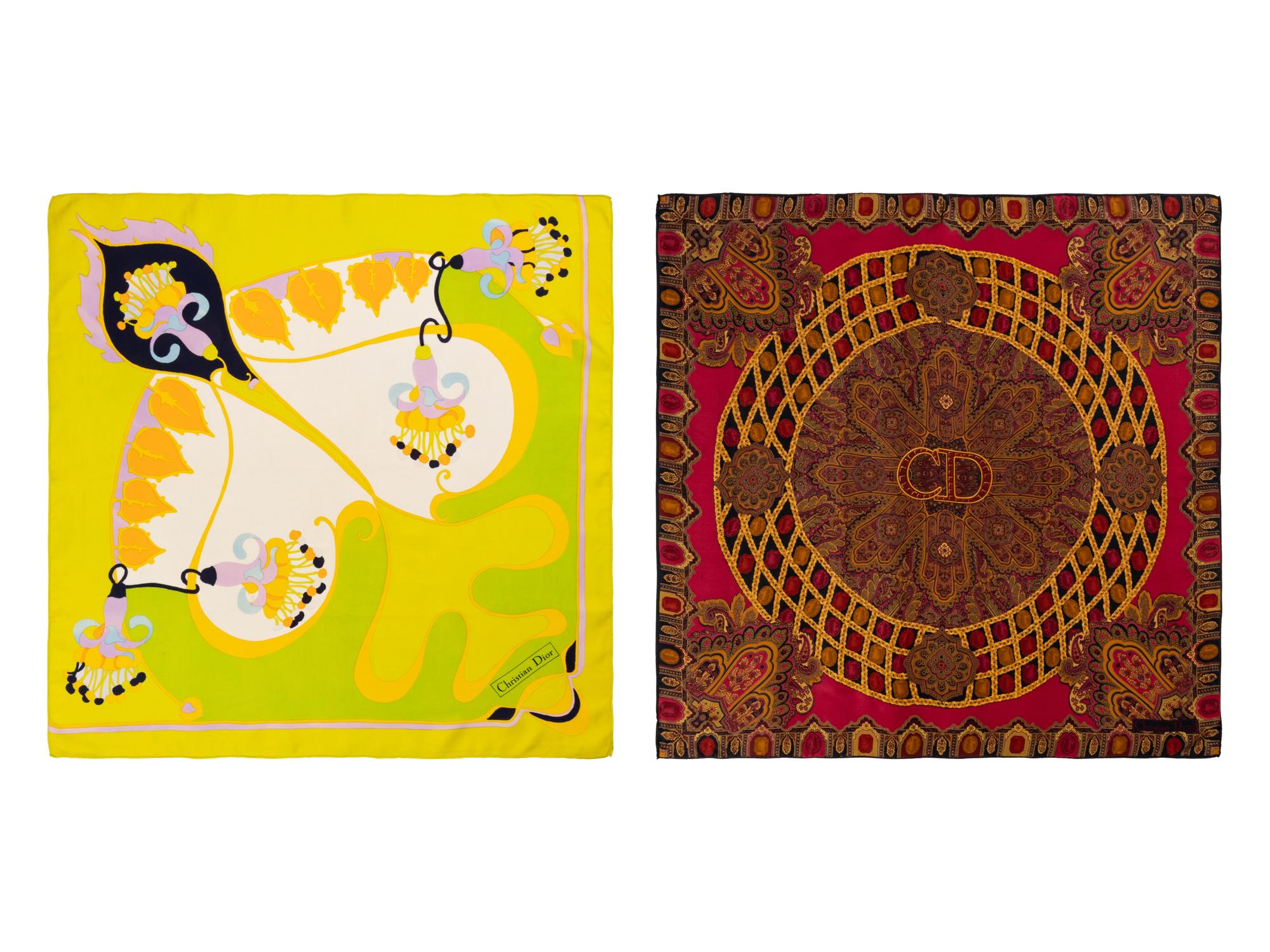 Two Dior Silk Scarves, 1970-90s