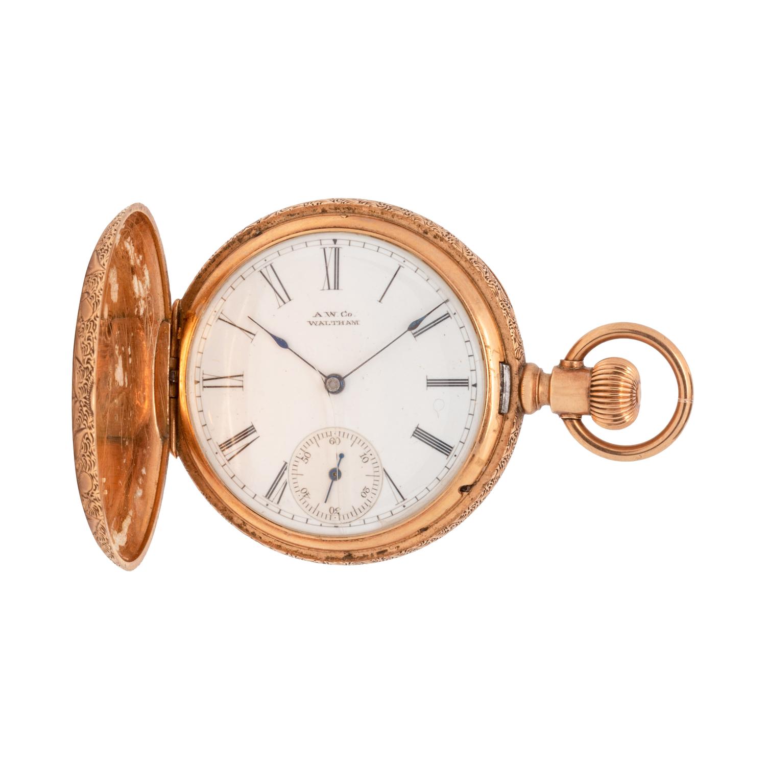 WALTHAM, 14K YELLOW GOLD HUNTER CASE POCKET WATCH