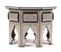 A Moorish Style Mother-of-Pearl Inlaid Table Height 22 1/2 x width 31 1/2 inches. — 20TH CENTURY
