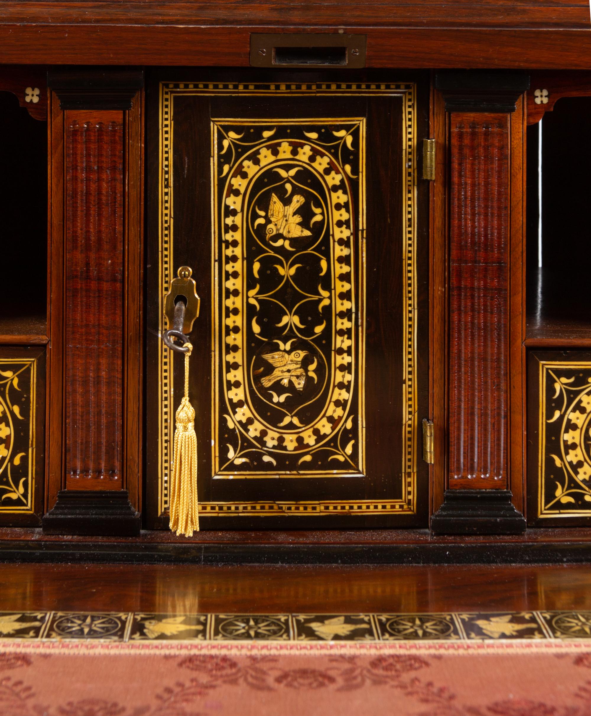 An Anglo-Indian Ivory-Inlaid Indian Rosewood Secretary Bookcase