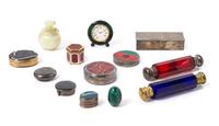 A Group of Silver, Metal and Hardstone Table Articles Length of longest 4 3/4 inches.
