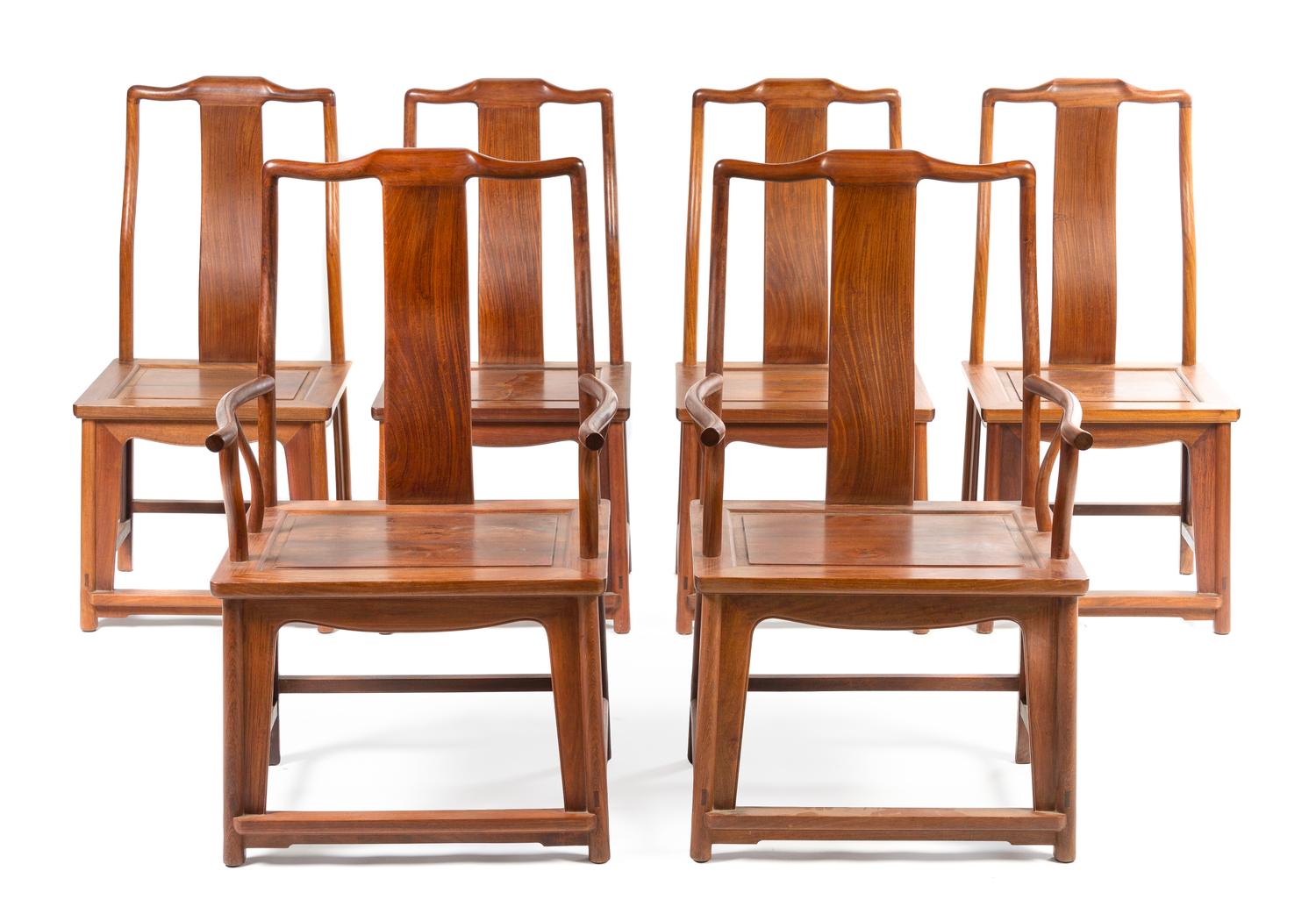 A Nanmu Dining Room Set 20TH CENTURY Height of table 34 1/2 x length 80 x width 45 inches. — 20TH CENTURY