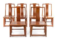 A Nanmu Dining Room Set 20TH CENTURY Height of table 34 1/2 x length 80 x width 45 inches. — 20TH CENTURY