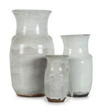 Three Jugtown Pottery White Dogwood Vases