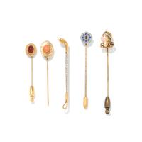 COLLECTION OF YELLOW GOLD STICKPINS