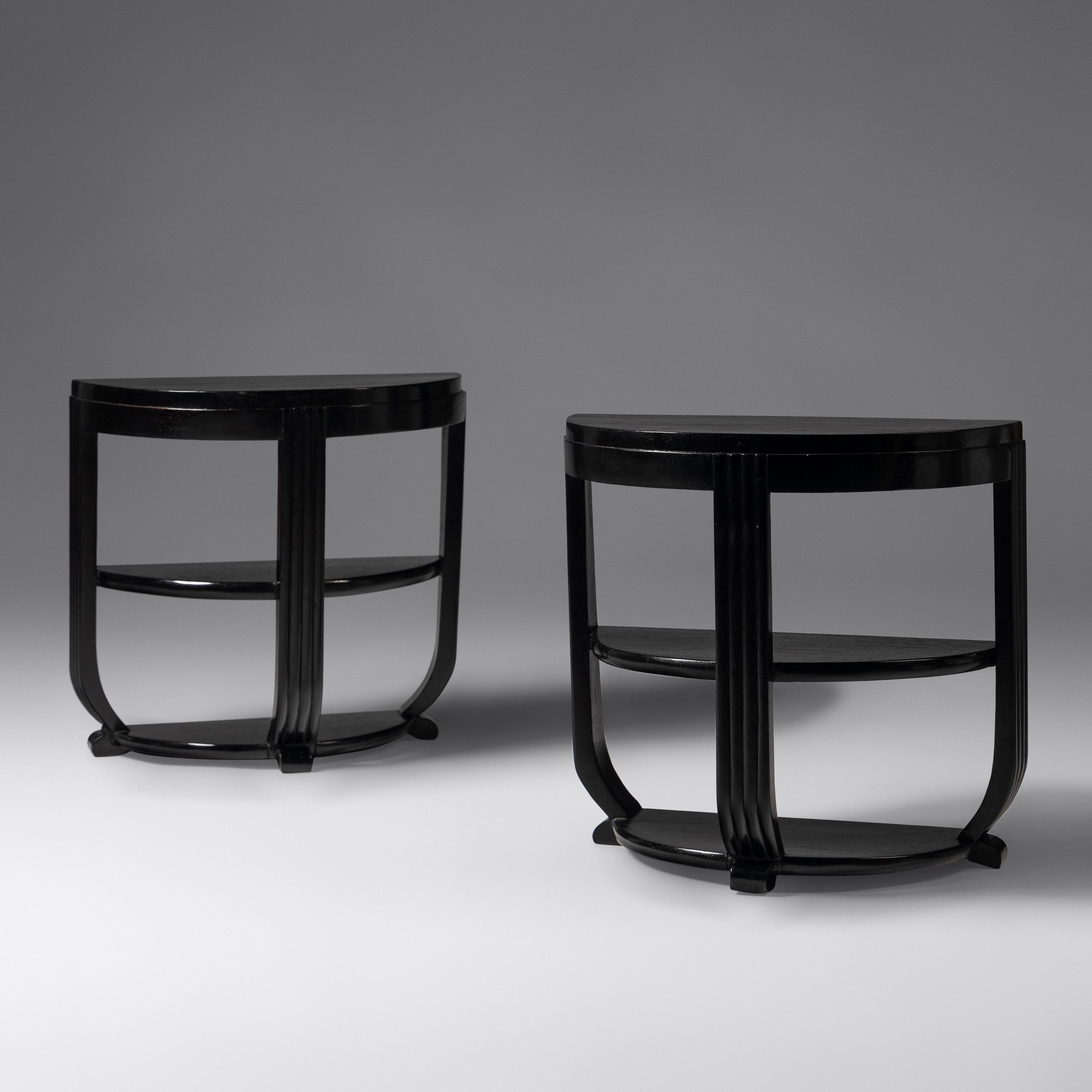 Pair of Ebonized Demilune Side Tables, c. 1930