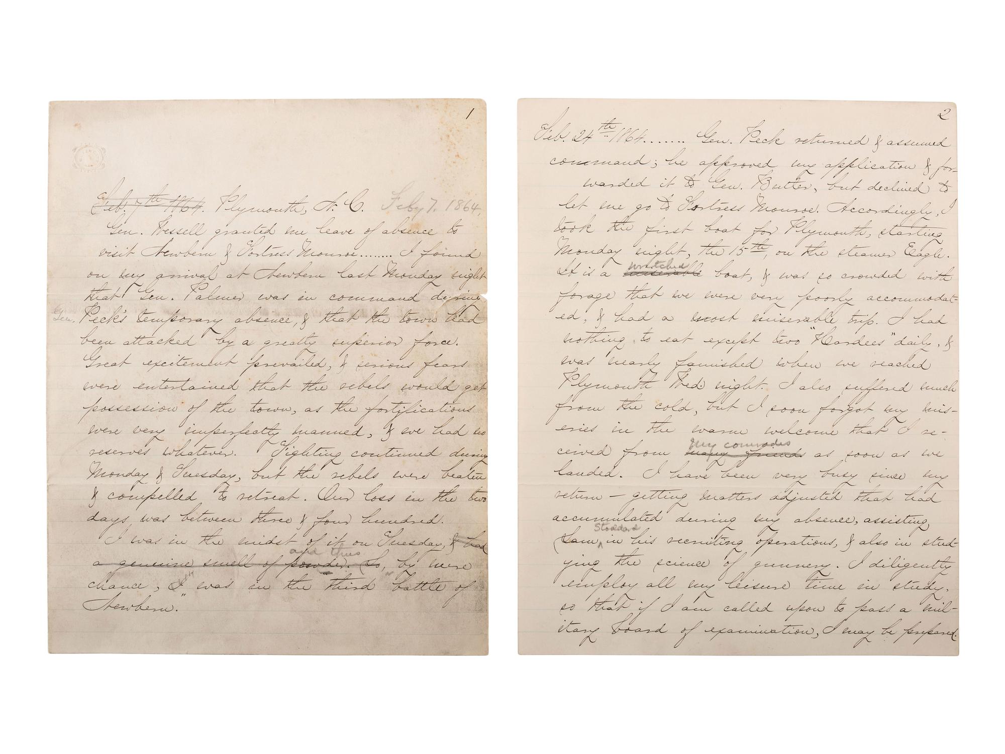 [CIVIL WAR - CUSTER, George A.]. Manuscript documenting the wartime experiences of Major Harlan Page Lloyd, 22nd New York Cavalry and 24th New York Light Artillery, aid to Custer during the Shenandoah Campaign.