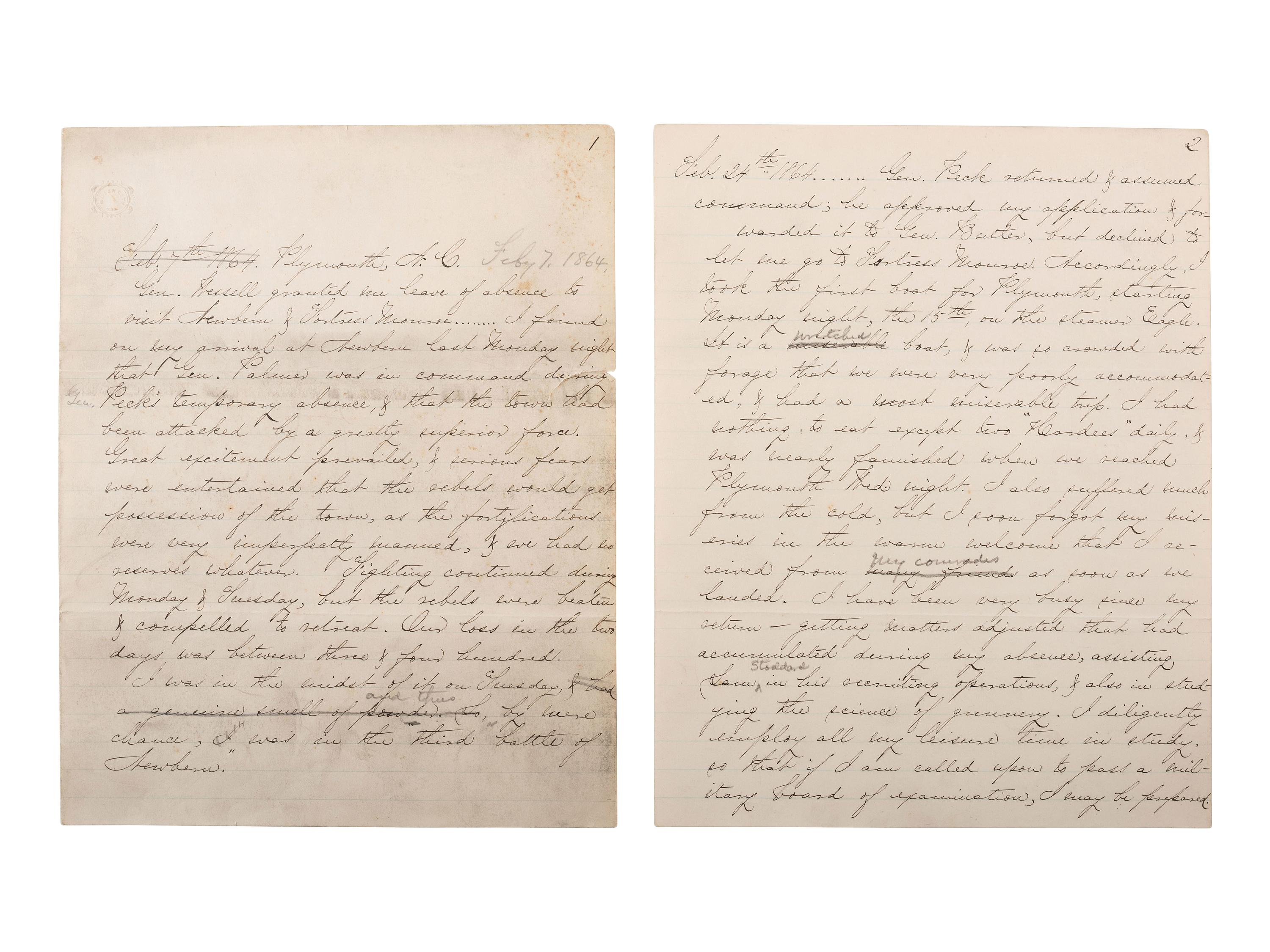 [CIVIL WAR - CUSTER, George A.]. Manuscript documenting the wartime experiences of Major Harlan Page Lloyd, 22nd New York Cavalry and 24th New York Light Artillery, aid to Custer during the Shenandoah Campaign.