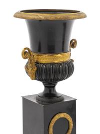 A Pair of Empire Style Gilt and Patinated Bronze Campagna Urns