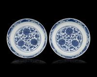 A Pair of Chinese Blue and White Porcelain 'Lotus' Plates