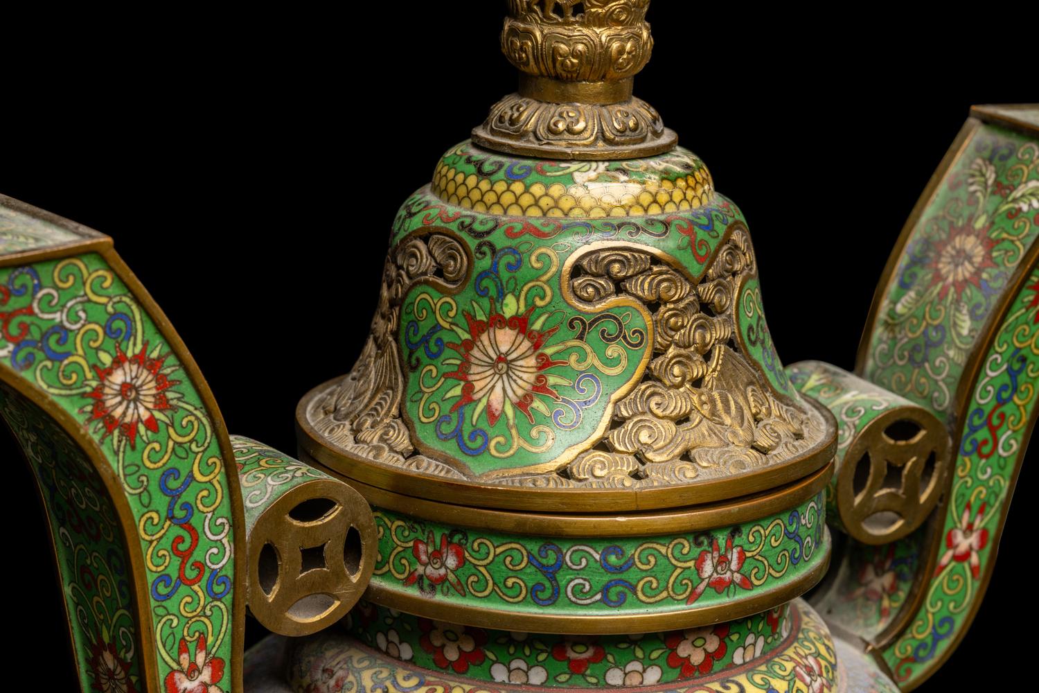 A Chinese Five-Piece Cloisonné Enamel Altar Set