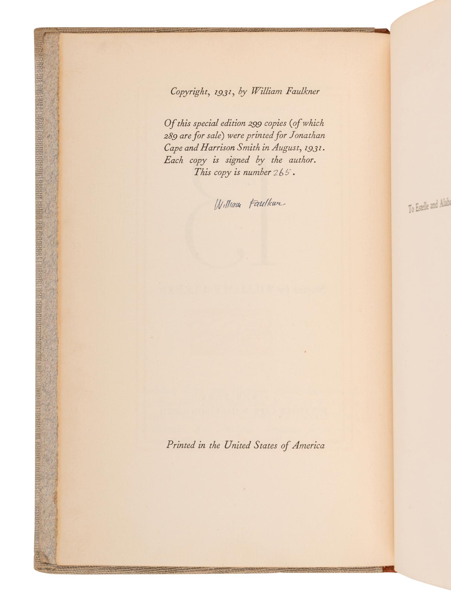 FAULKNER, William (1897-1962). These 13 . New York: Jonathan Cape & Harrison Smith, 1931.