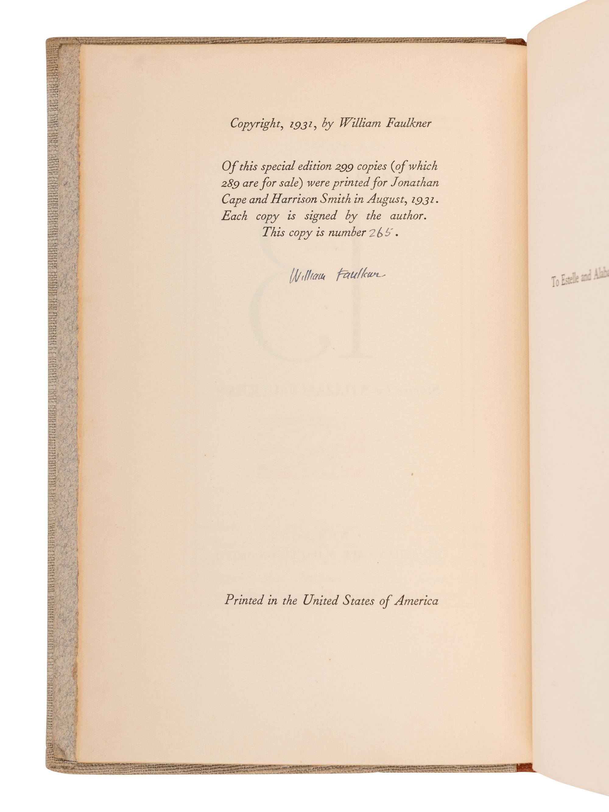 FAULKNER, William (1897-1962). These 13 . New York: Jonathan Cape & Harrison Smith, 1931.