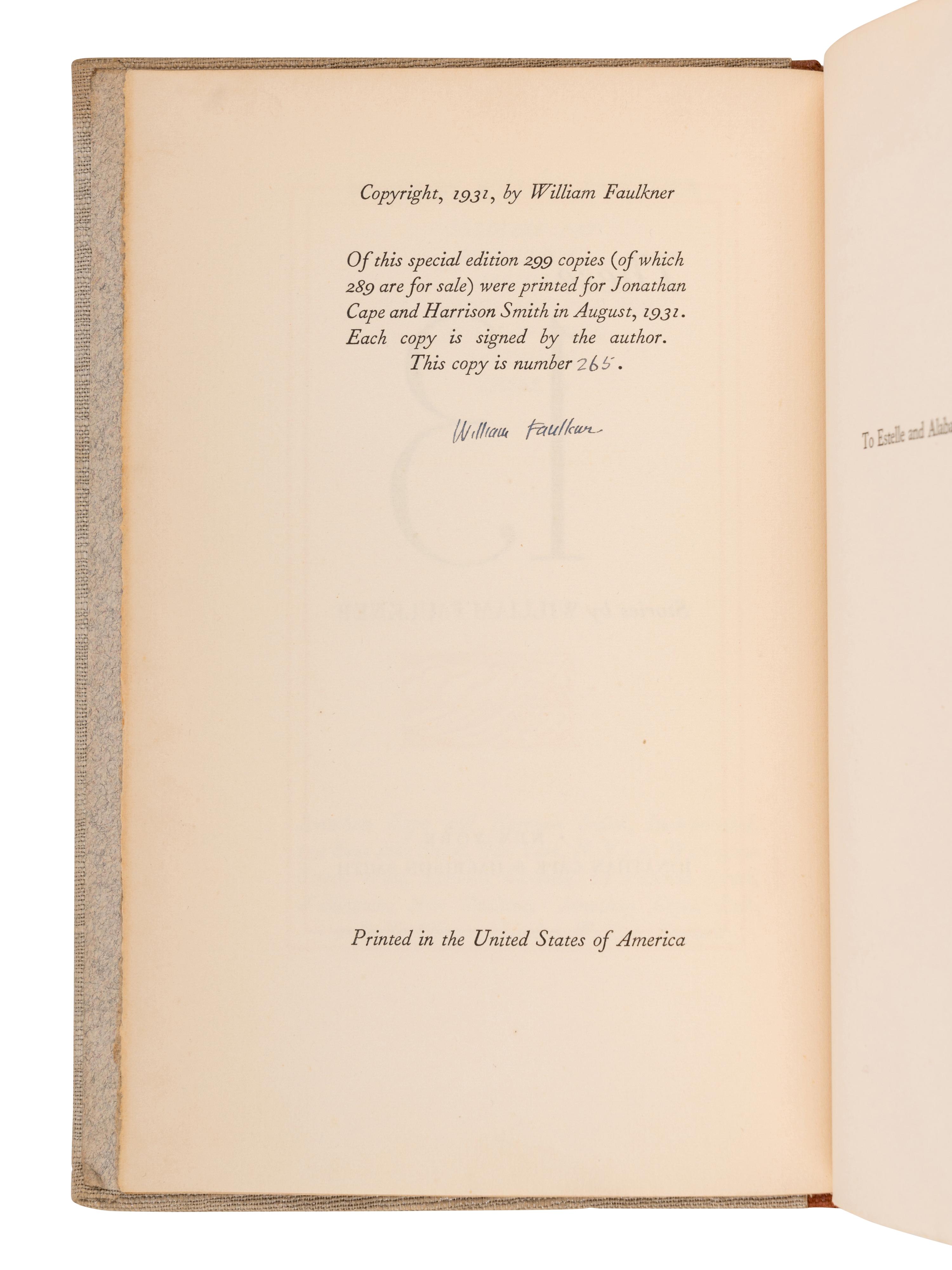 FAULKNER, William (1897-1962). These 13 . New York: Jonathan Cape & Harrison Smith, 1931.
