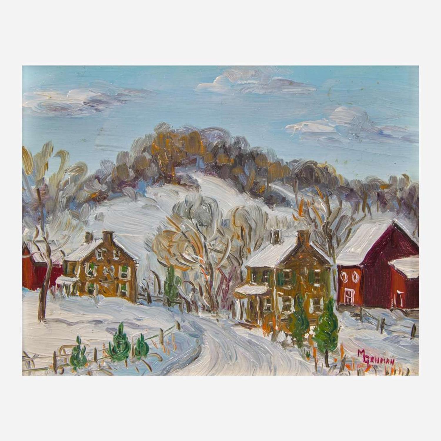 Mildred S. Gehman (American, 1908-2006) Winter Stream; together with Winter Village