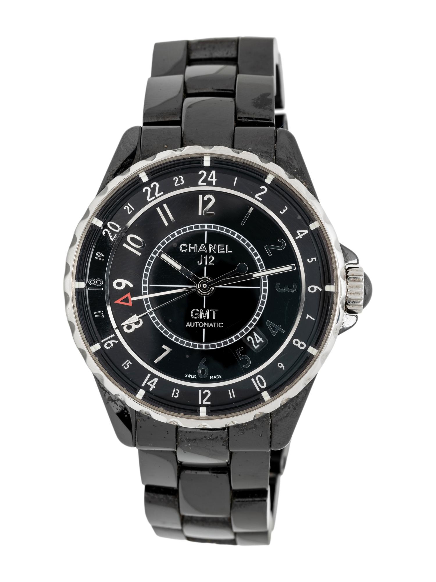 CHANEL, STEEL AND BLACK CERAMIC 'J12 GMT' WATCH