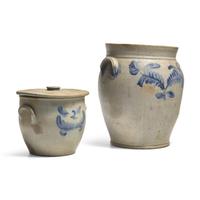 Two Cobalt-Decorated Stoneware Crocks