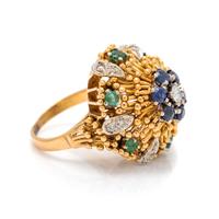 YELLOW GOLD, DIAMOND, SAPPHIRE AND EMERALD RING