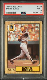 A 1987 Barry Bonds O-Pee-Chee Rookie Baseball Card No. 320 (PSA 9 MINT)