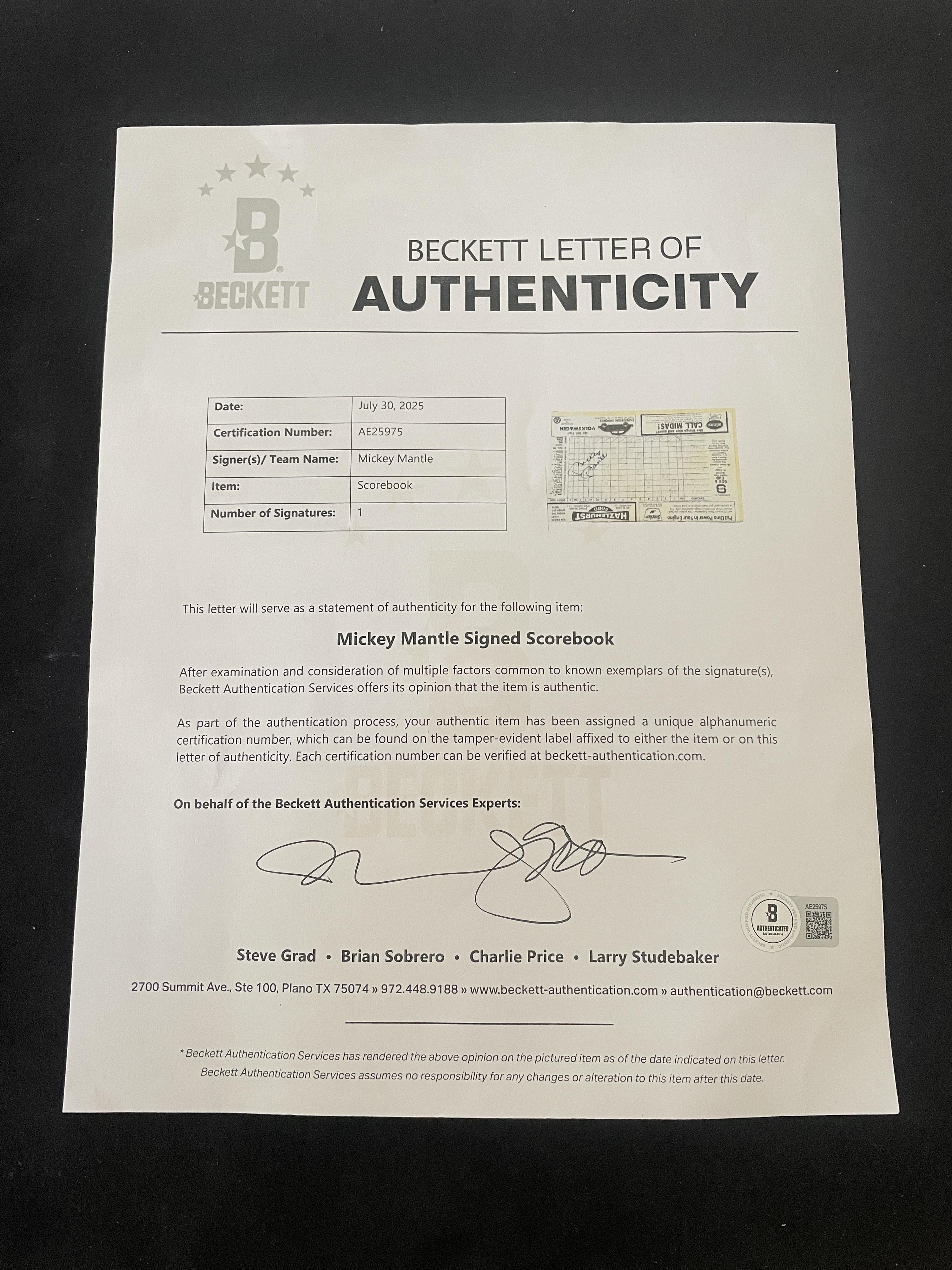 A Collection of Vintage Mickey Mantle and New York Yankees Items Including Mantle Signed Scorecard and 1960s Bobblehead (Beckett Authentication Services)