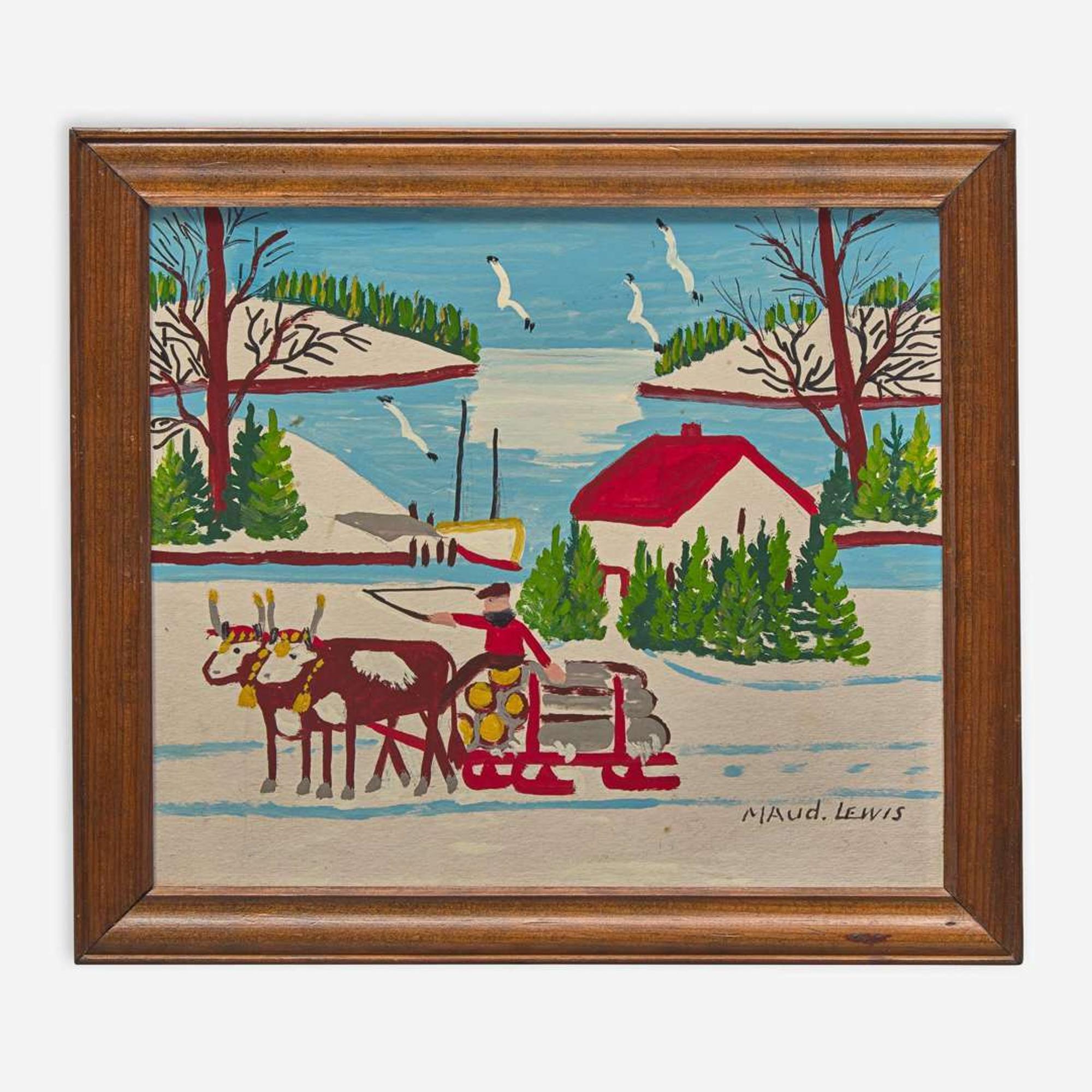 Maud Lewis (Canadian, 1903-1970) Lake with Log Sled
