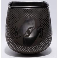 Blackware Pottery Vase, with Rabbits