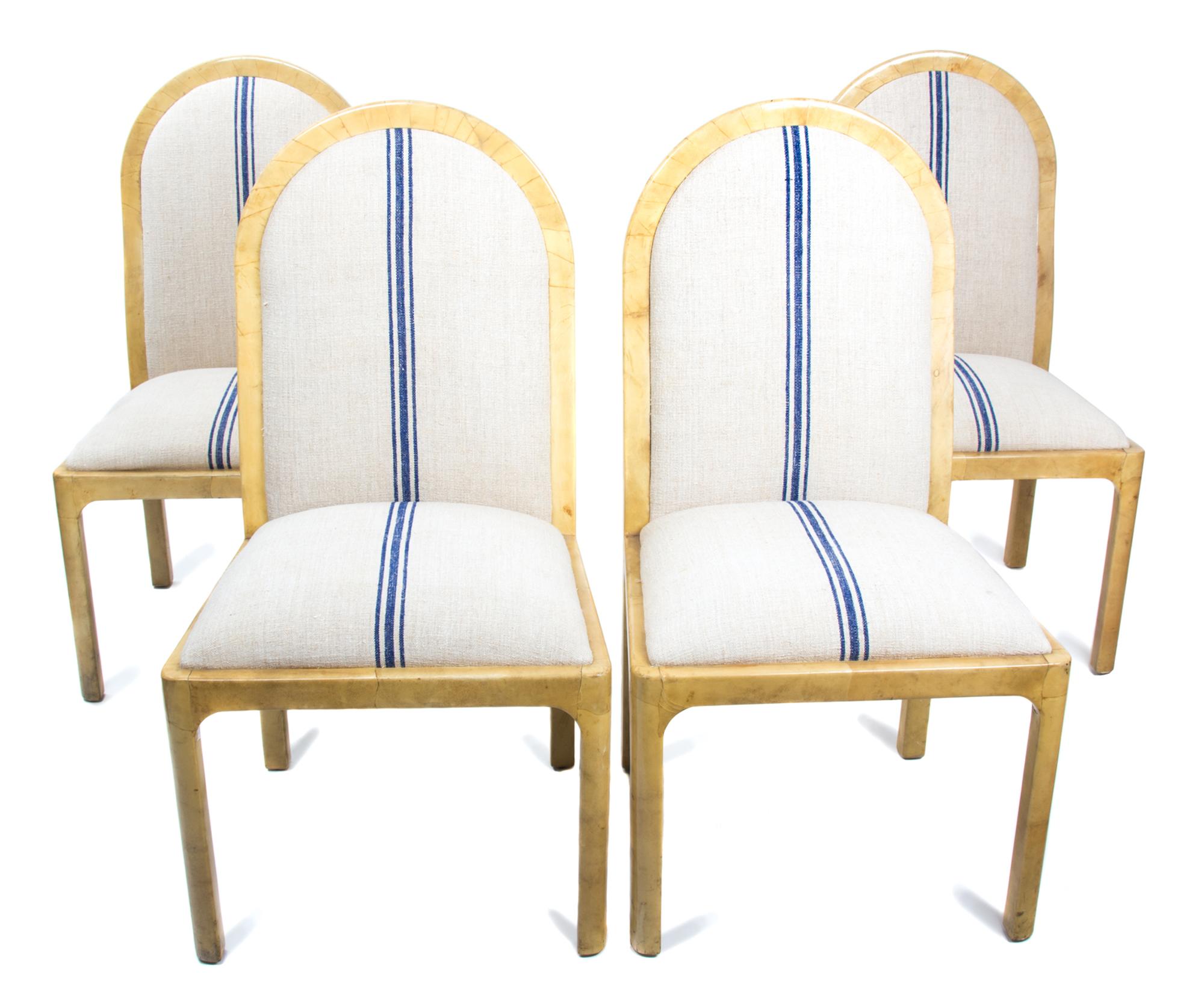 A Set of Four Lacquered Goatskin Side Chairs After Karl Springer