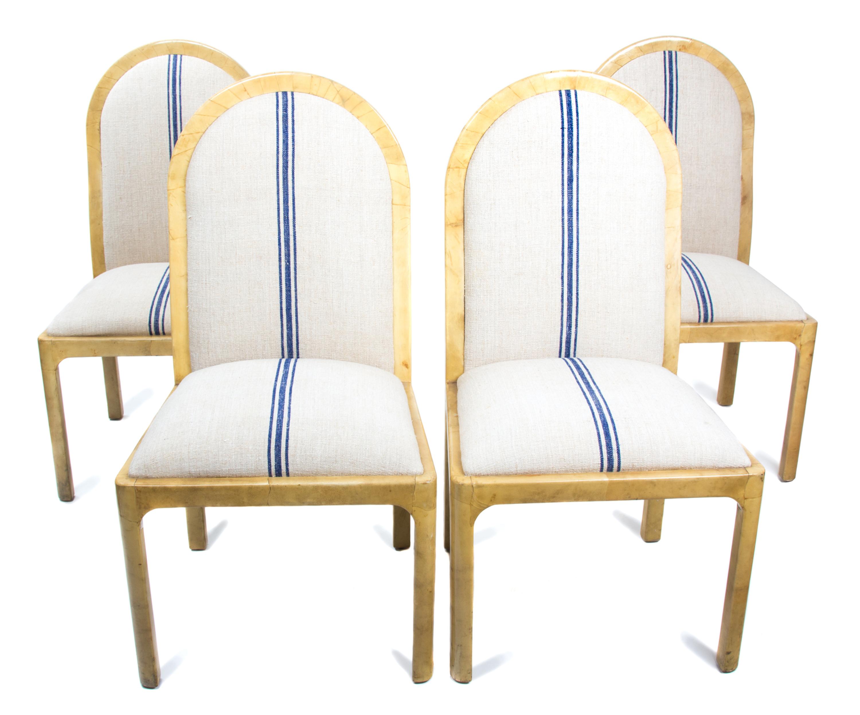 A Set of Four Lacquered Goatskin Side Chairs After Karl Springer