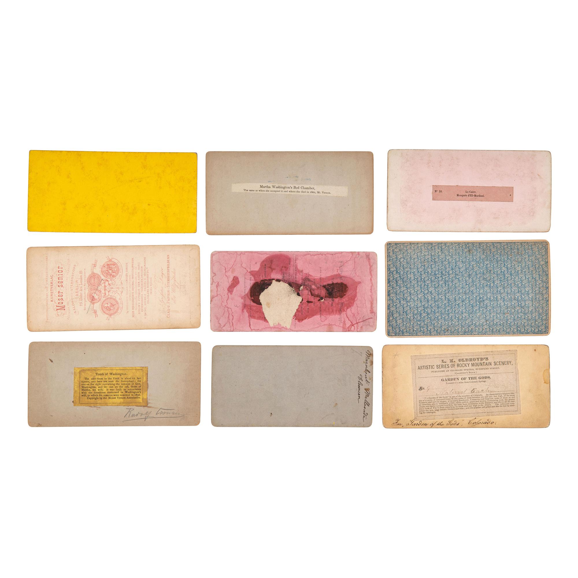 [EARLY PHOTOGRAPHY] -- [CRONAU, Rudolf]. A group of 34 assorted stereoviews featuring landscapes and manmade structures around the world, with a concentration on the American west, collected by artist Rudolf Cronau.