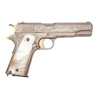 ** Engraved and Refinished Nickel Plated Colt US Model 1911 Pistol with Pearl Grips