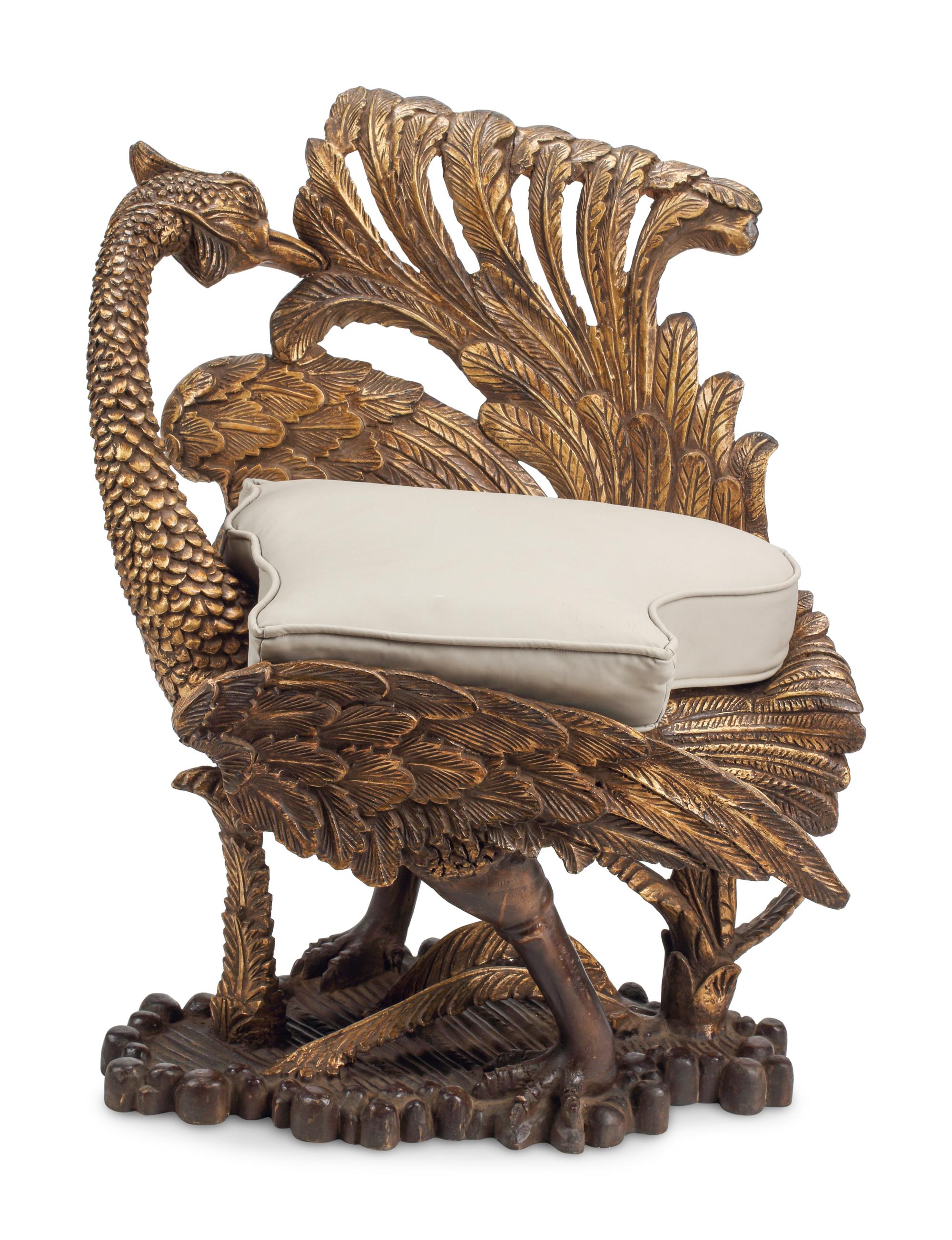 An Italian Giltwood "Grotto" Style Ostrich Chair
